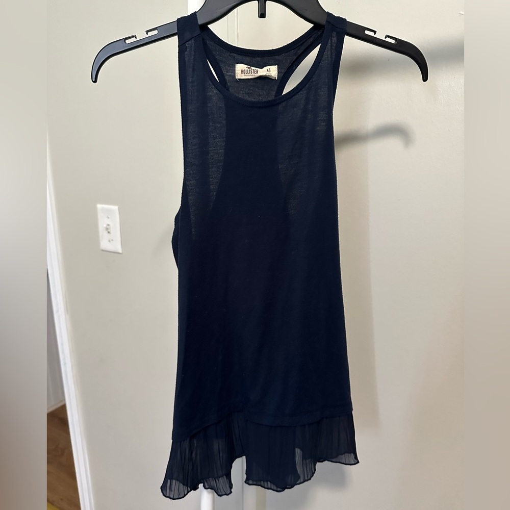 Hollister Navy Blue Racer Back Tank Top with Ruffles size XS